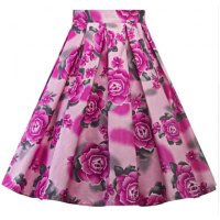 Retro Cotton Floral Print Pleated Skirt High Waist (6) TL